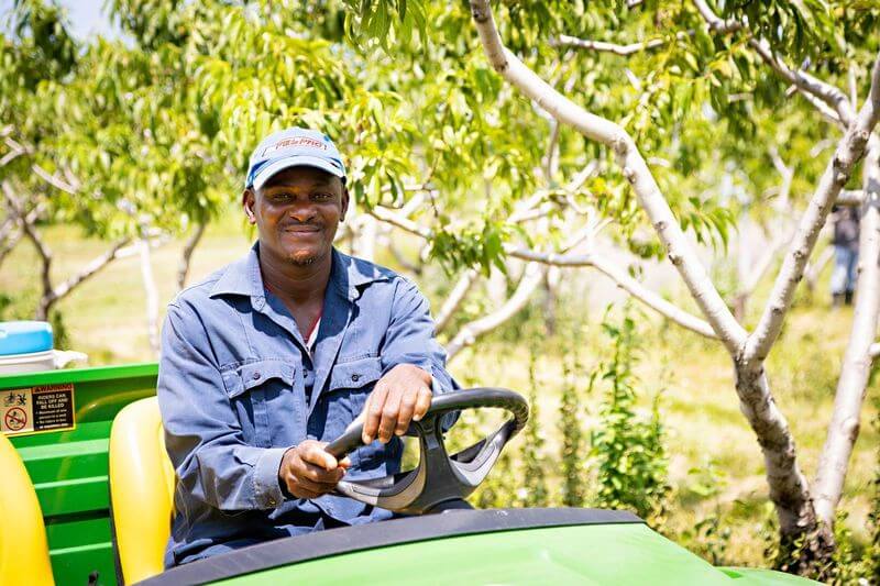 farm worker sits in tractor